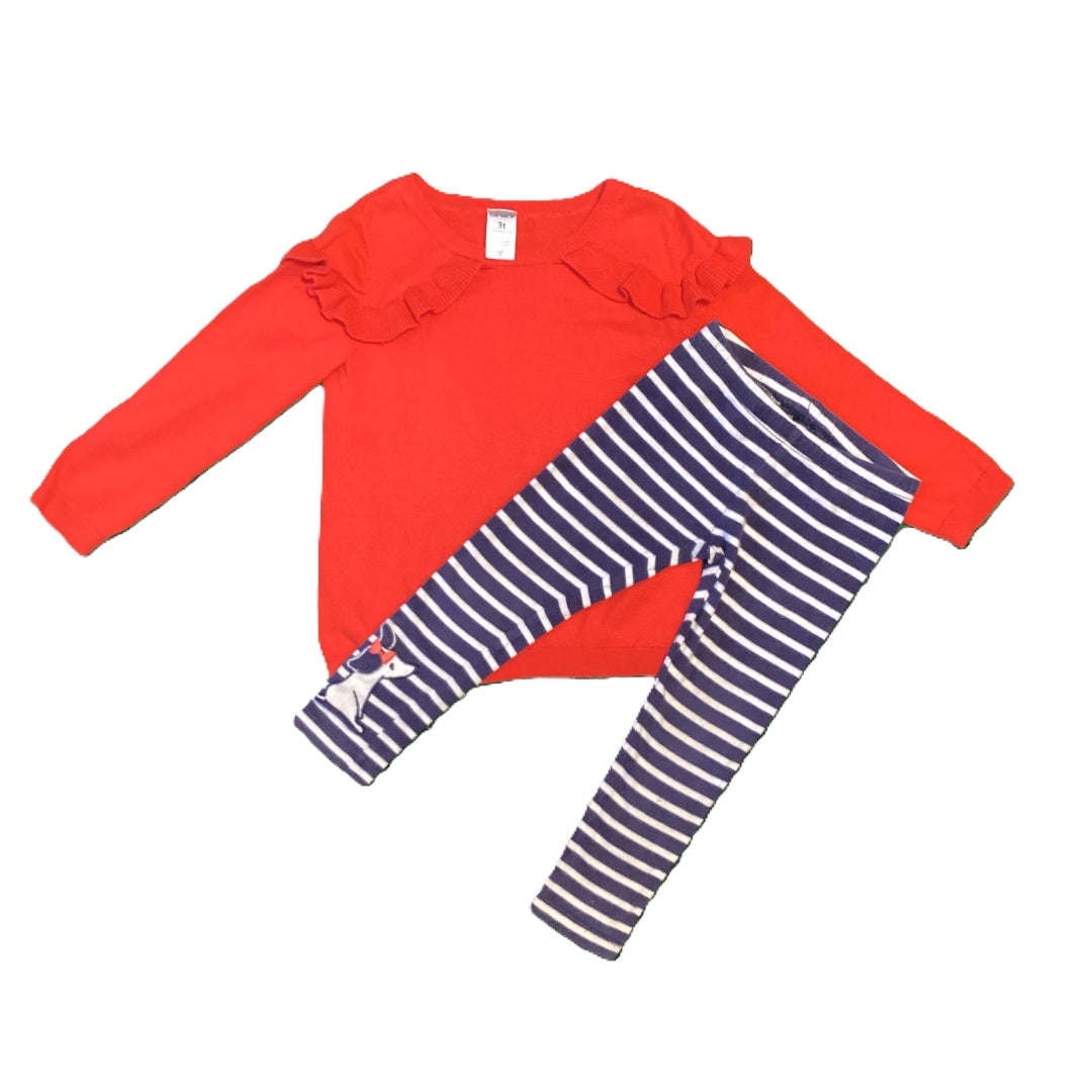 3T Girls Carter's Red Ruffle Sweater, Gymboree Striped Leggings