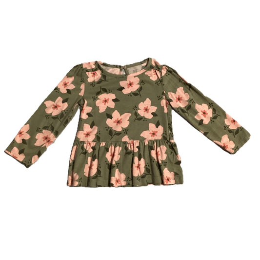 3T Girls Just One You Sage Green Long Sleeve Shirt w/Pink Flowers