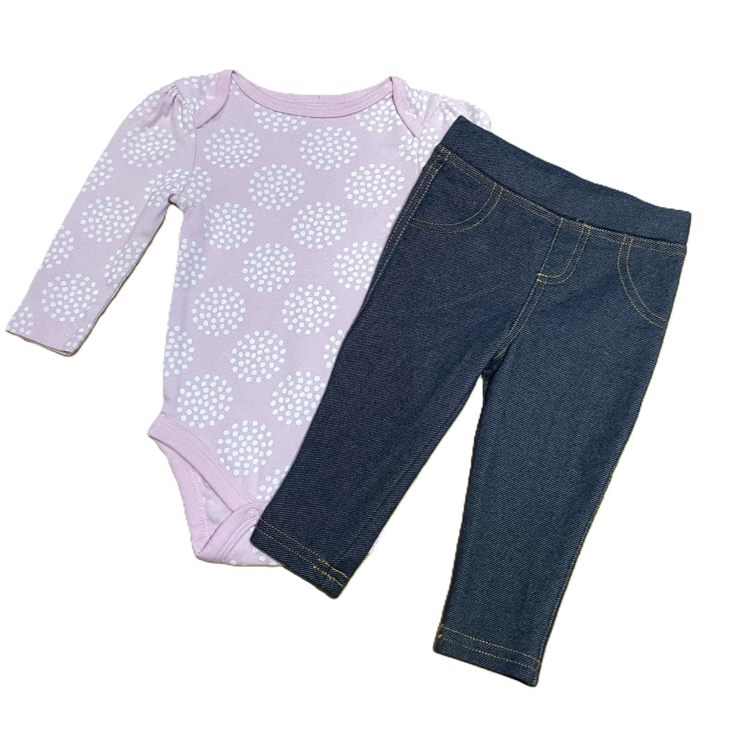 3-6 Girls Cloud Island Lilac Onesie w/White Circles, Jeggings