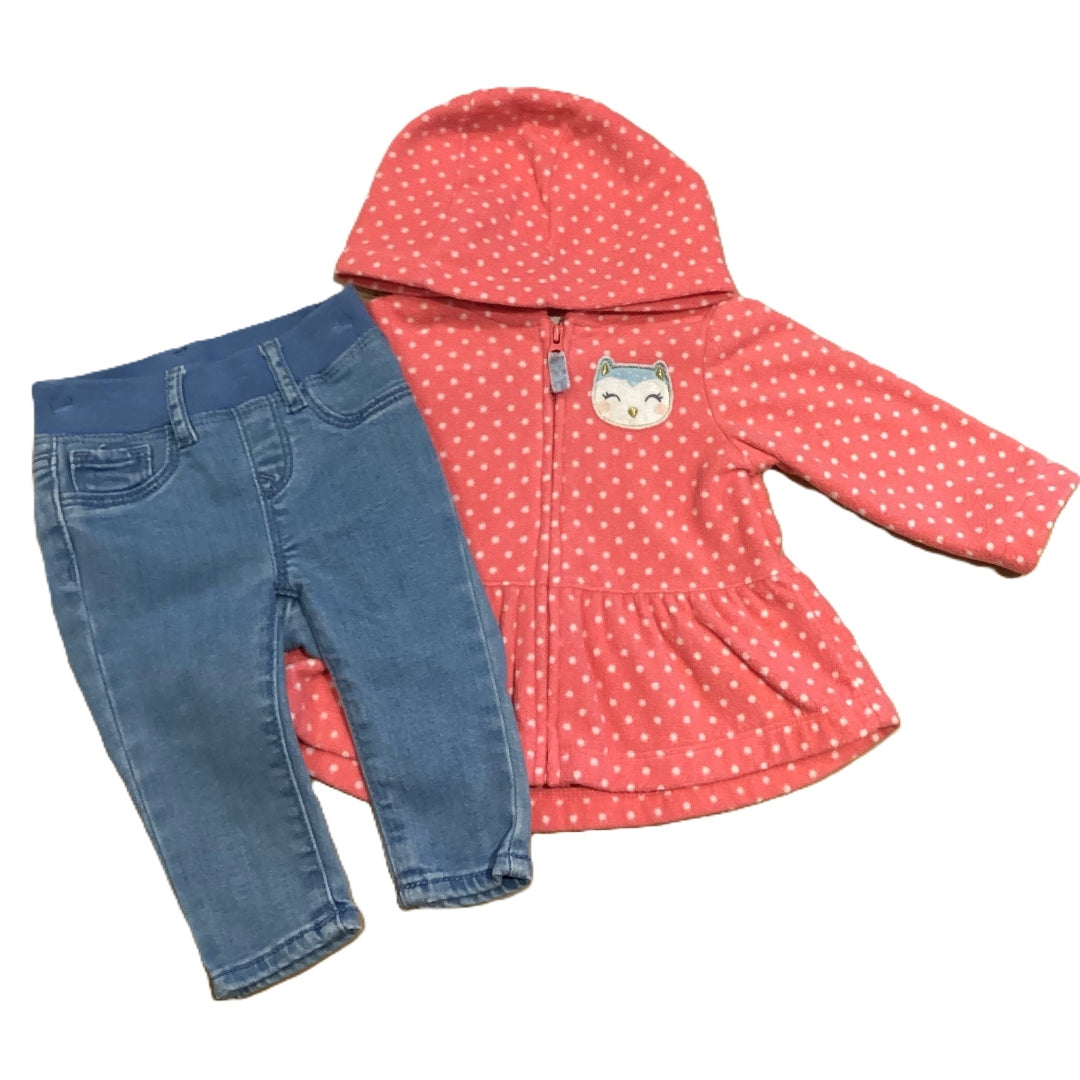 3-6 Girls Carter's Pink Polka Dot Fleece Jacket, Baby Gap Jeggings