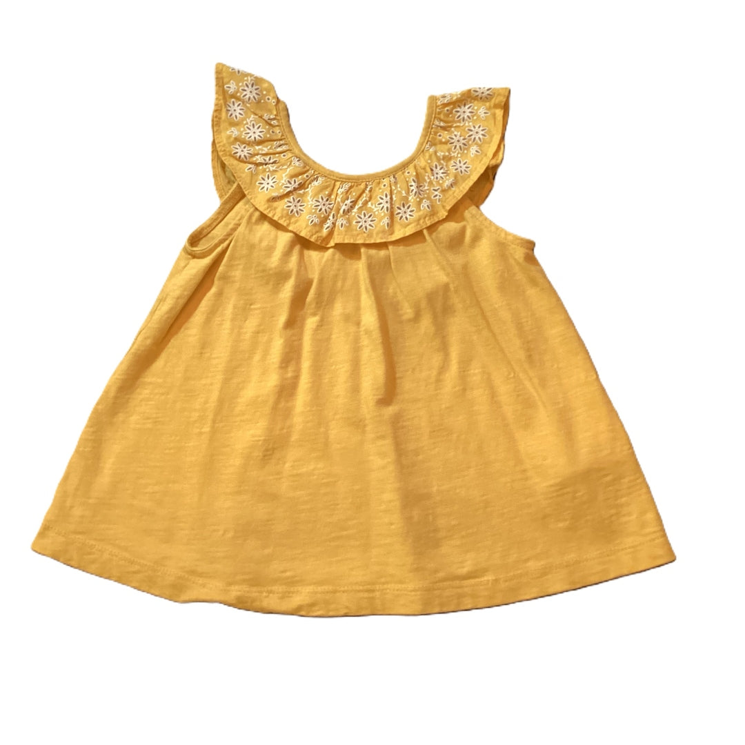 9-12 Girls Savannah Dark Mustard Swing Shirt w/Flower Embroidered Neckline