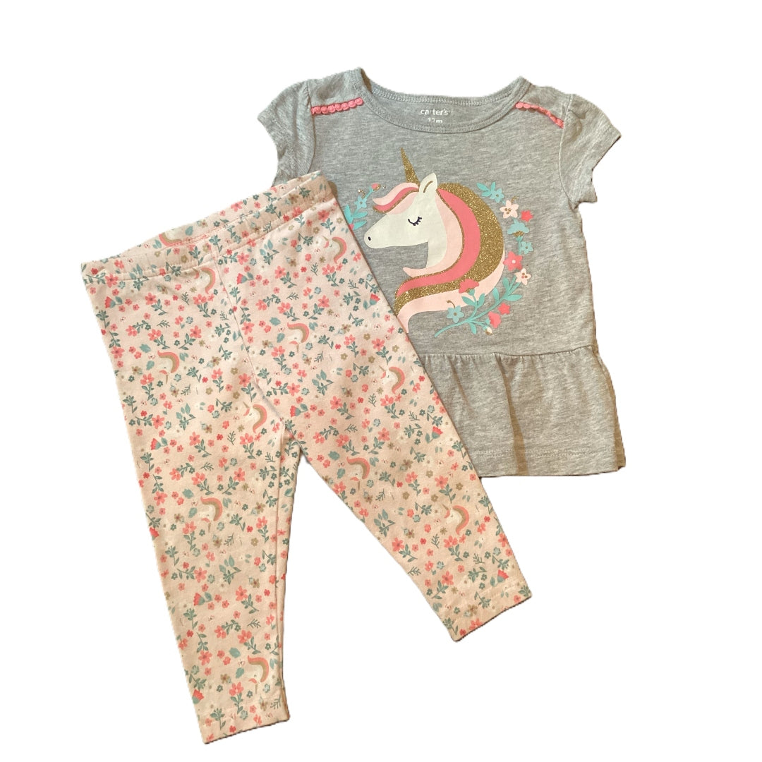 9-12 Girls Carter's Gray Unicorn Shirt w/Matching Capris