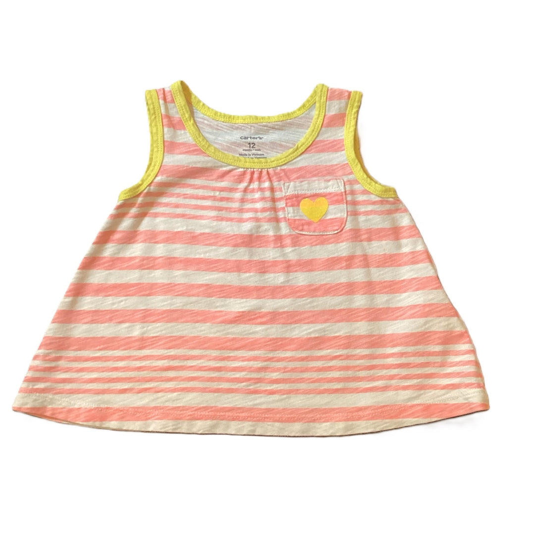 9-12 Girls Carter's Tank w/Hot Pink/White Stripes & Yellow Accents