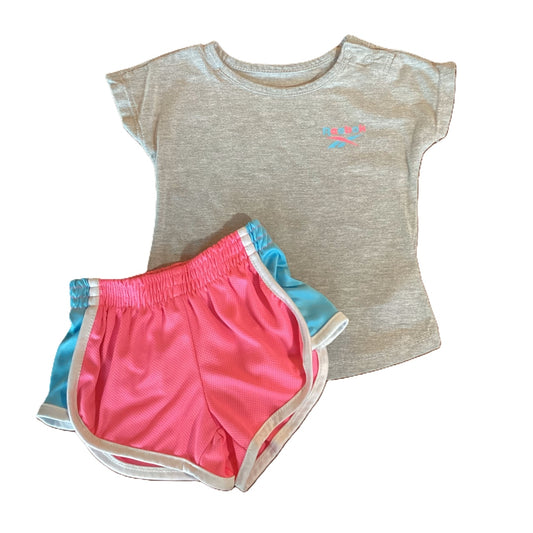 12-18 Girls Reebok Matching Gray Tshirt, Hot Pink/Blue Shorts