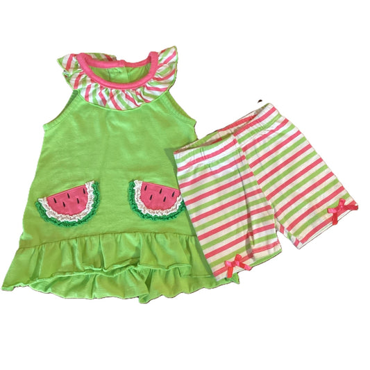 12-18 Girls Young Hearts Lime Green Watermelon Shirt w/Matching Shorts