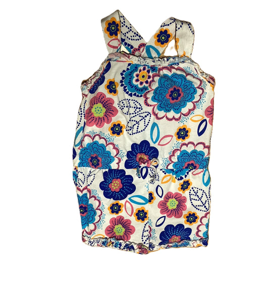 9-12 Girls Koala Kids White w/Blue Tropical Flowers One Piece