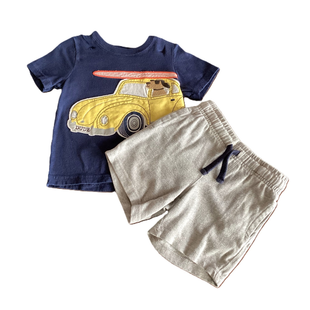 18-24 Boys Carter's Navy VW Bug w/Surfboard Tee, Gymboree Gray Shorts