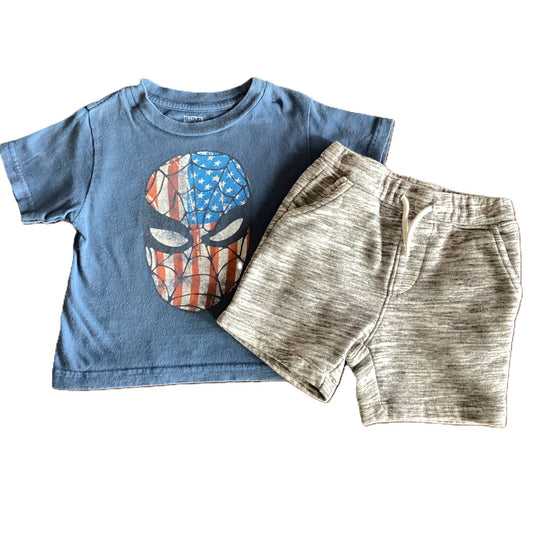 18-24 Boys Marvel Blue Spiderman Shirt, Old Navy Gray Shorts