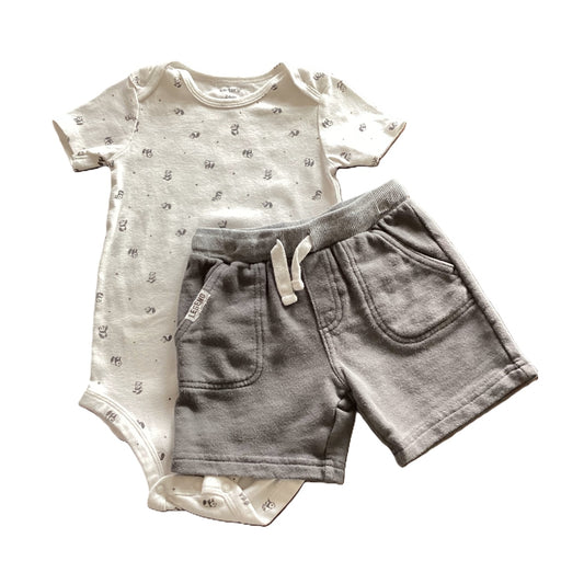 18-24 Boys Carter's White Onesie w/Pandas, Simple Joys Gray Shorts