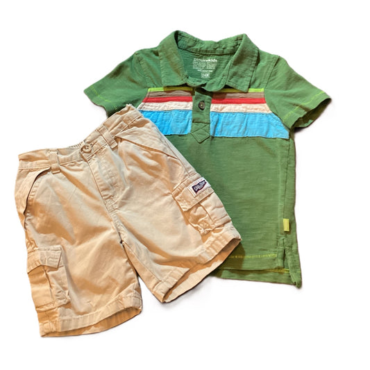 18-24 Boys Genuine Kids Green Striped Polo, Old Navy Khaki Shorts