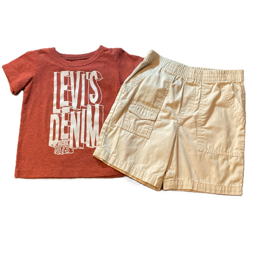 18-24 Boys Levi's Dark Red Tee, Faded Glory Khaki Shorts