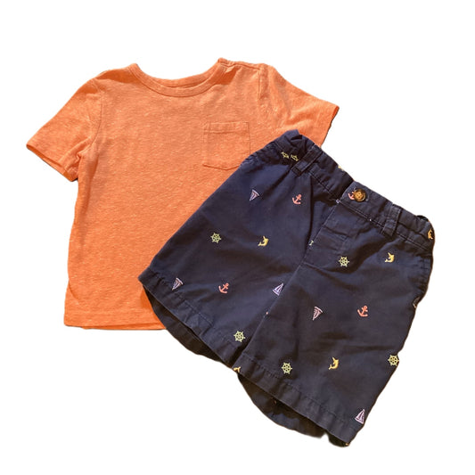 18-24 Boys Old Navy Light Orange Pocket Tee, Carter's Navy Blue Nautical Shorts