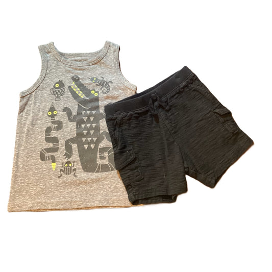 18-24 Boys Jumping Beans Dark Gray Tank w/Aztec Animals, Jumping Beans Black Shorts