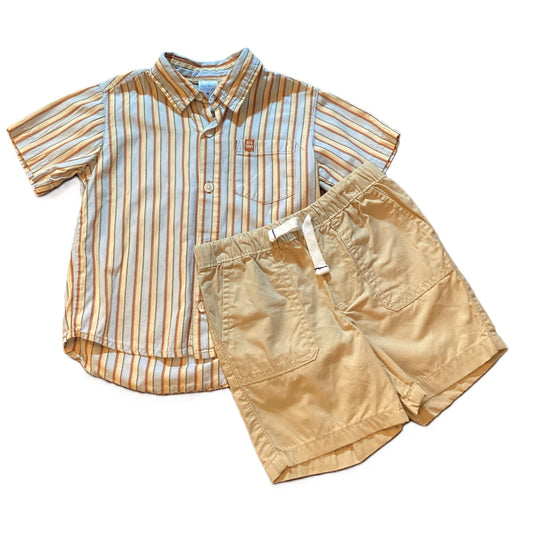 18-24 Boys Old Navy Yellow/Blue Stripe Button Down, Carter's Khaki Shorts