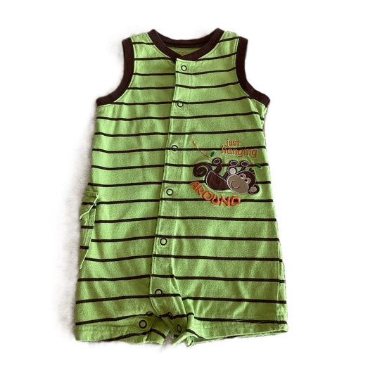 18-24 Boys Carter's Chartreuse/Brown Romper w/Monkey