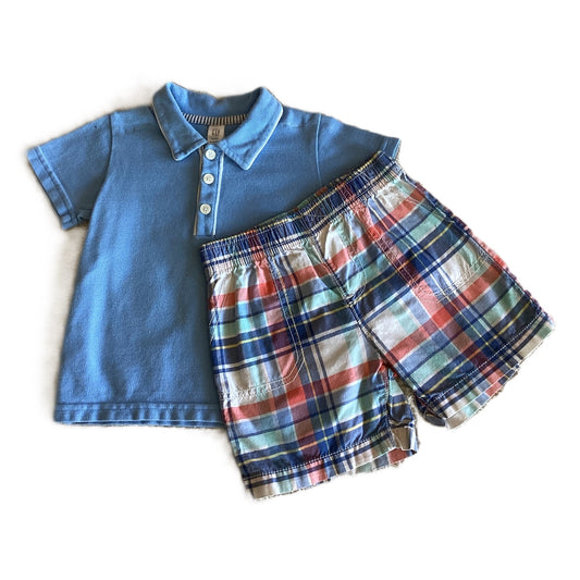 18-24 Boys Baby Gap Light Blue Polo, Carter's Plaid Shorts