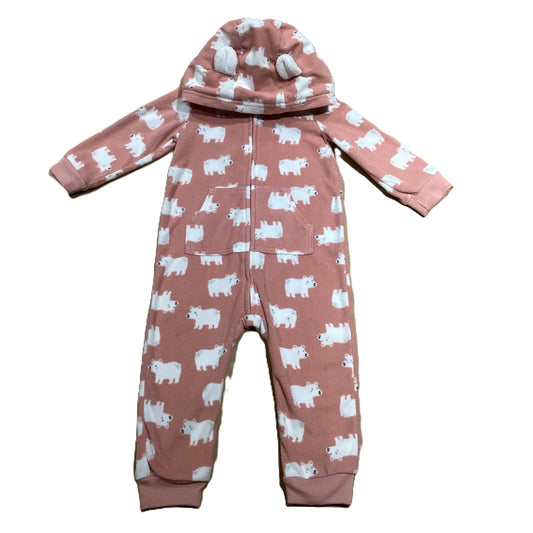 12-18 Girls Dusty Pink Polar Bear Fleece Zip Up Onesie