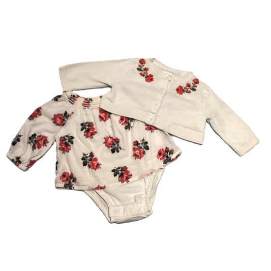 0-3 Girls Baby Gap Ivory Blouse w/Red Flowers and Built in Onesies, Matching Sweater