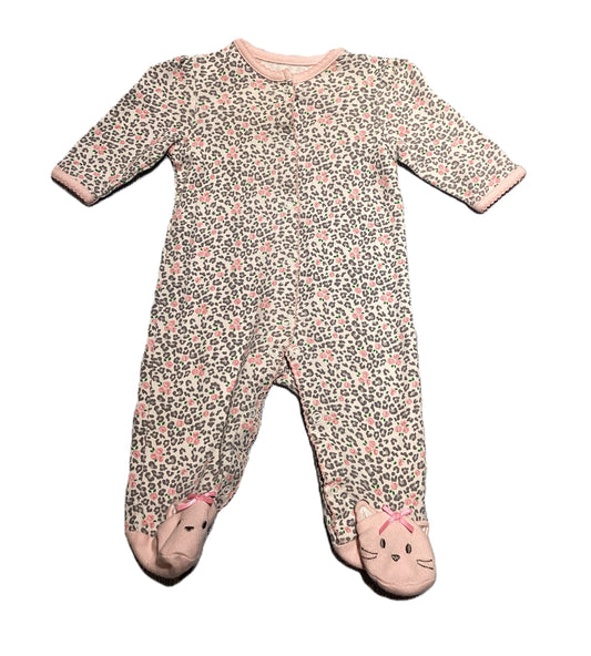 0-3 Girls Little Me Gray/Pink Animal Print Sleeper