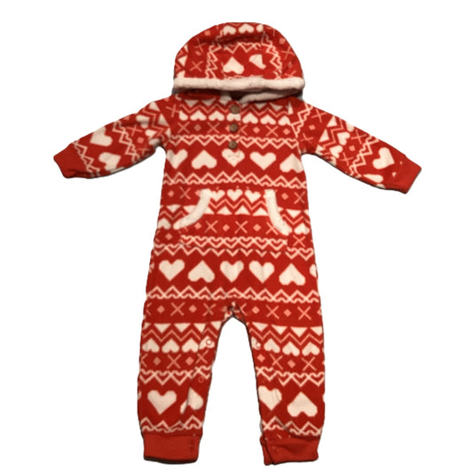 9-12 Girls Carter's Red w/Hearts Fleece One Piece