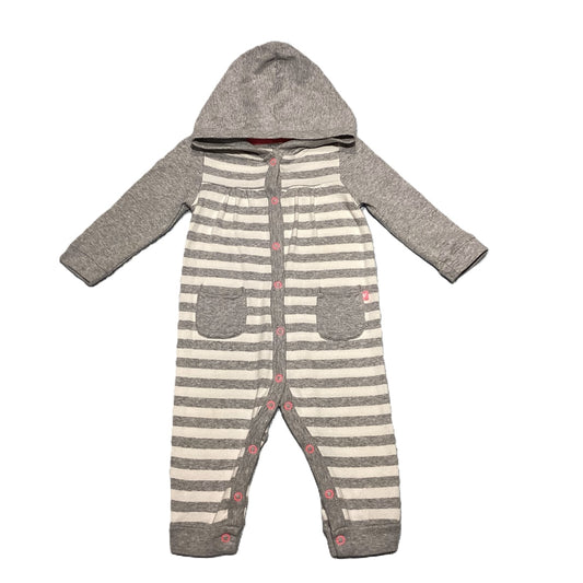 9-12 Girls Carter's White and Gray Striped Hooded One Piece