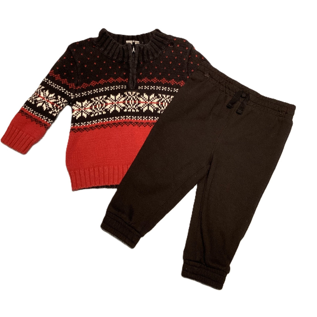 9-12 Boys Perfectly Dressed Fair Isle Half Zip Sweater, Jumping Beans Pants