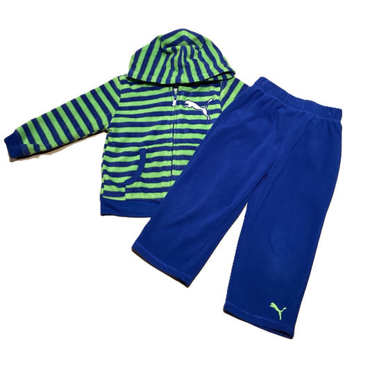 18-24 Boys Puma Matching Blue and Green Striped Fleece Set