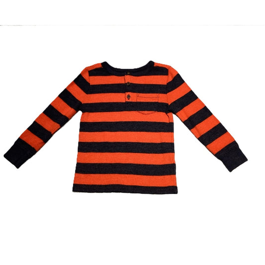 2T Boys Old Black and Orange Striped Henley