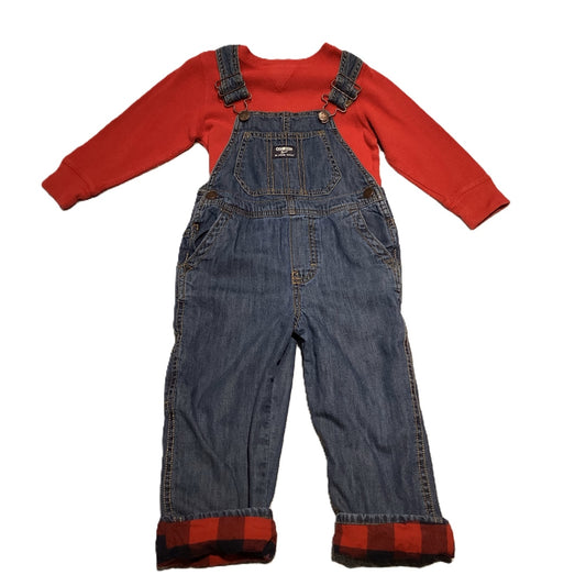 3T Boys Jumping Beans Red Waffle Long Sleeve, Osh Kosh Denim Overalls