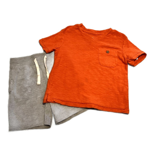 2T Boys Baby Gap Orange V-Neck Tshirt, Baby Gap Light Gray Cloth Shorts