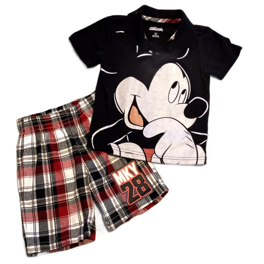 2T Boys Mickey Mouse Clubhouse Mickey Polo, Matching Plaid Shorts