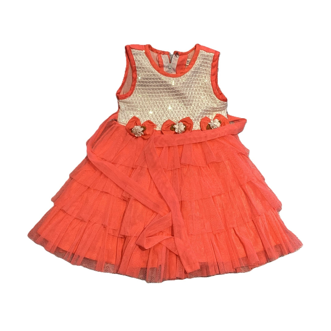 18-24 Girls Coral Ruffled Dress with Back Ties