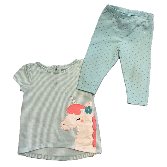 18-24 Girls Child of Mine Unicorn T-Shirt with Matching Teal Polkadot Leggings