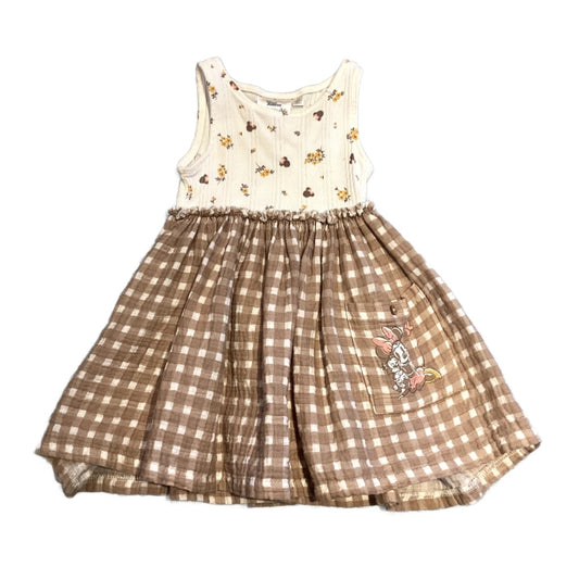 2T Girls Disney Junior Minnie White and Light Brown Patterned Dress