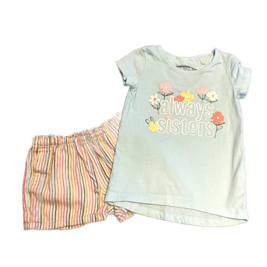 2T Girls Carter's Always Sisters Tshirt, Old Navy Striped Linen Shorts