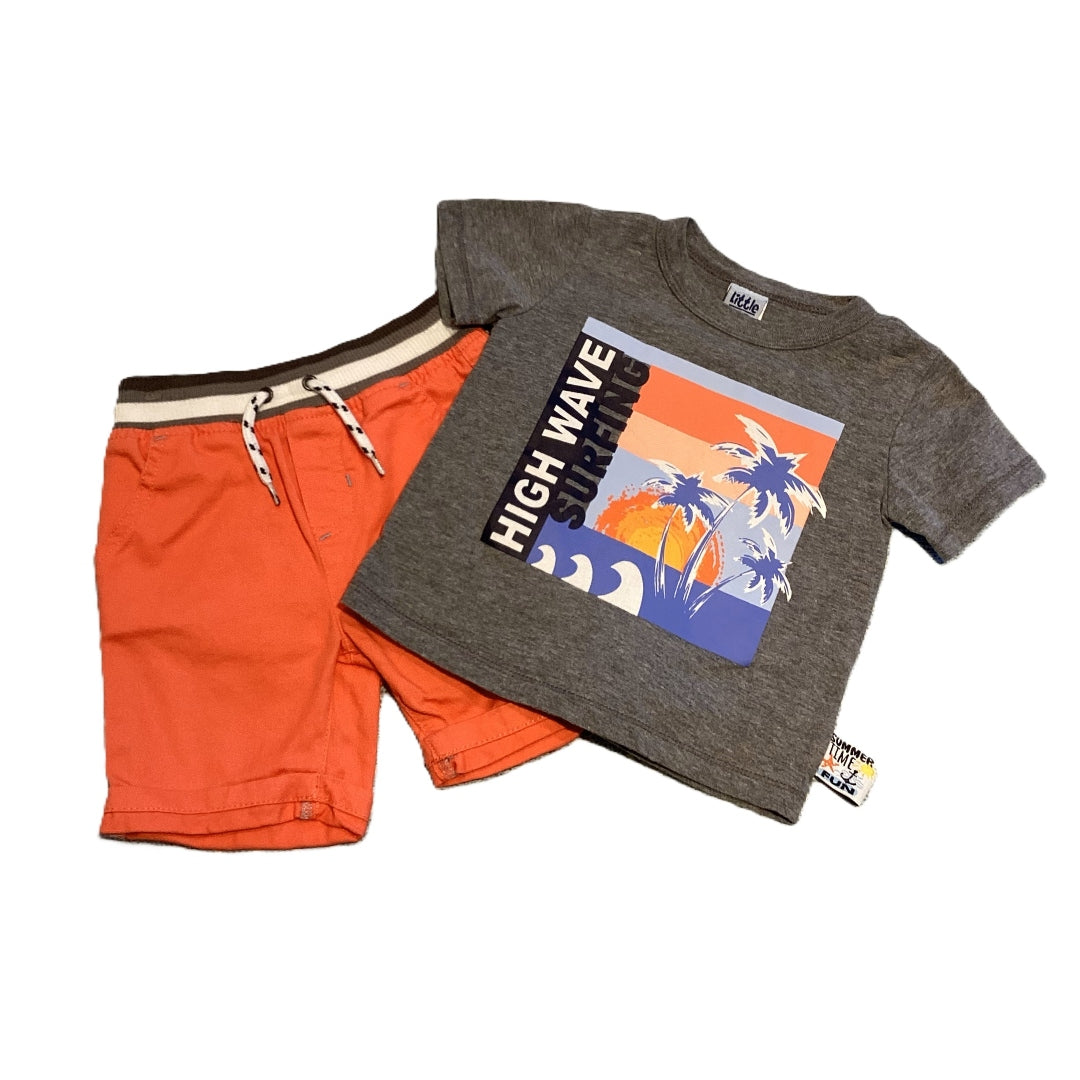 12-18 Boys Little lad Beach T-shirt, Orange Shorts