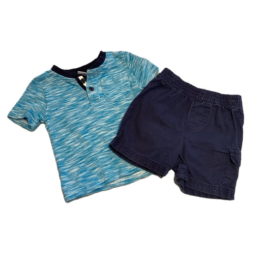 12-18 Boys Gymboree Blue Buttoned T-Shirt, Jumping Beans Navy Blue Shorts