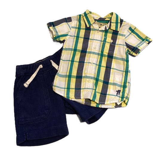 12-18 Boys Little 77 Multi-Colored Plaid Button Down Shirt, Baby Gap Shorts