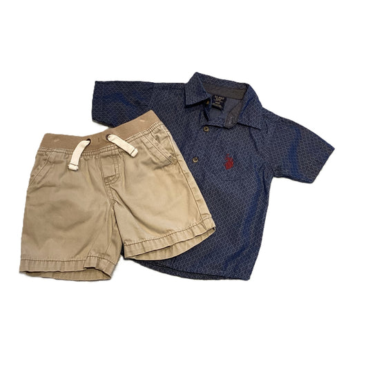 12-18 Boys U.S. Polo Assn Patterned Denim Button Down, Cherokee Khaki Shorts