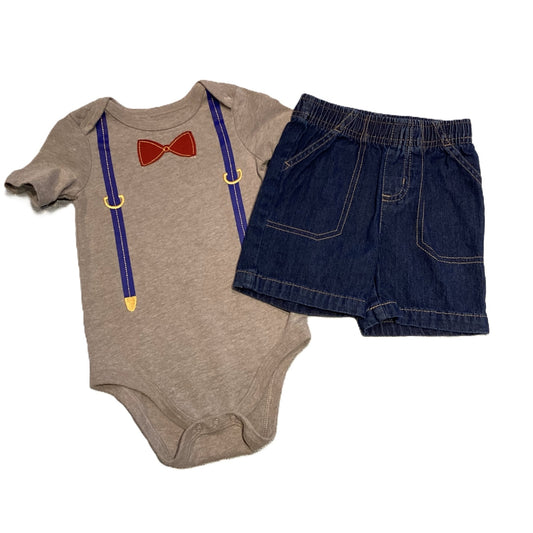 12-18 Boys Cat & Jack Suspenders Onesie, Jumping Beans Denim Shorts