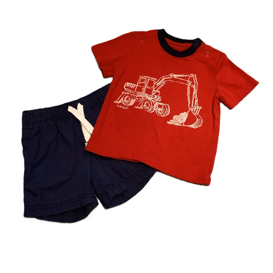 12-18 Boys Baby Gap Red Machinery T-Shirt, Carter's Navy Blue Shorts