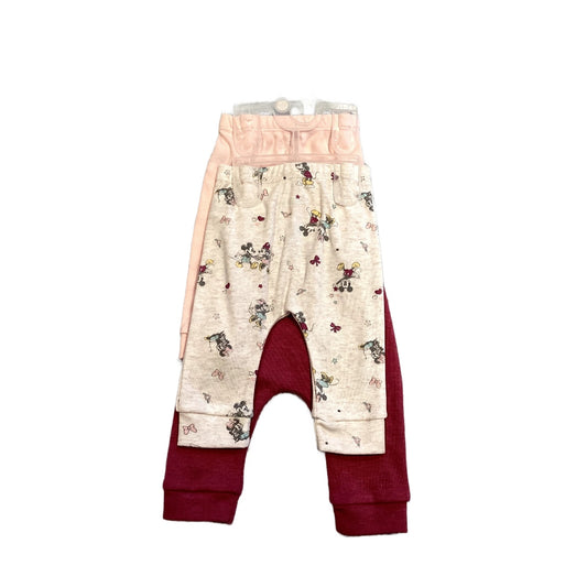 0-3 Girls Disney Baby NWT  3-Piece Minnie Mouse Pant Set, Red, Maroon, and Pink