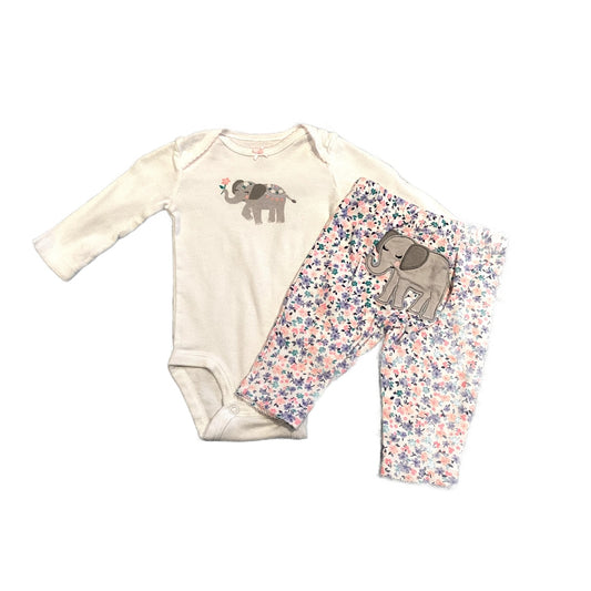 0-3 Girls Carter's Elephant Long-Sleeved Onesie, Carter's Floral Leggings with Elephant on Bum