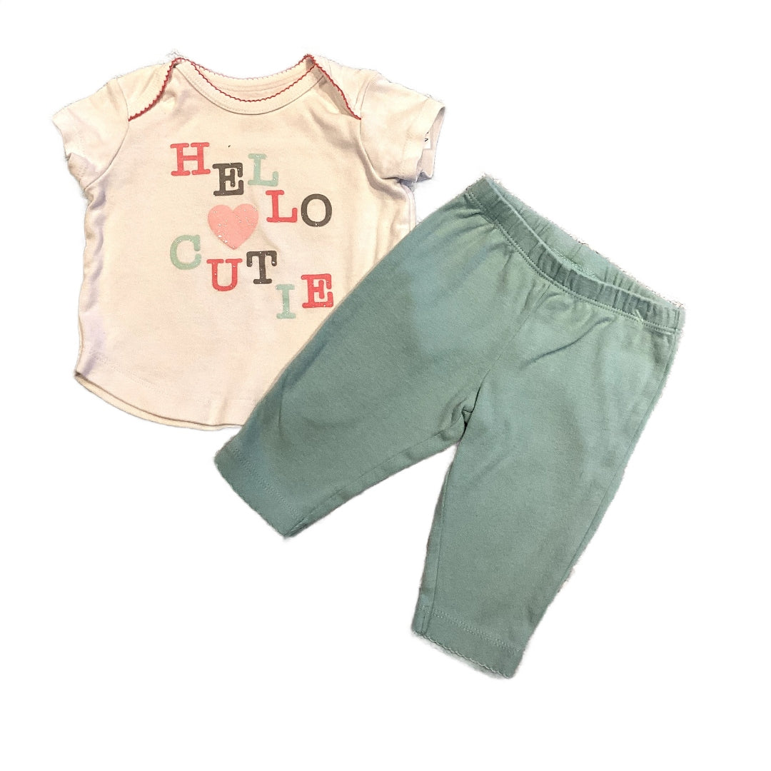 0-3 Girls Carter's Hello Cutie Tshirt, Carter's Mint Green Leggings