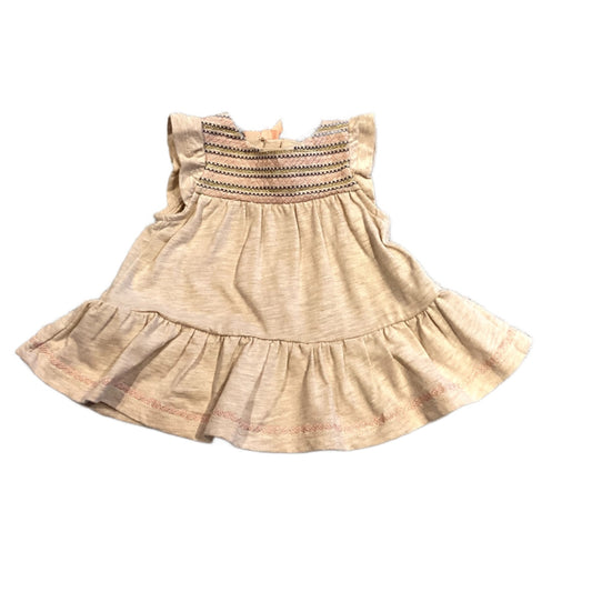 3-6 Girls Maggie & Zoe Tan Dress with Multi-Colored Stitching