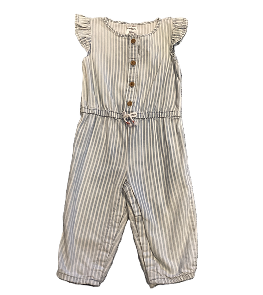 3-6 Girls Carter's Blue and White Ruffled Romper