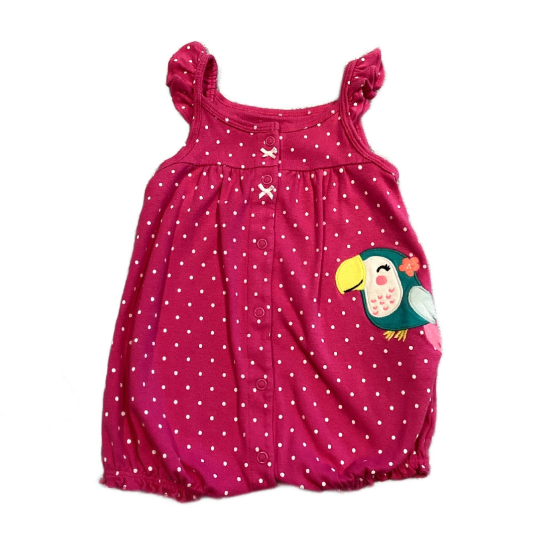 3-6 Girls Carter's Pink Polka Dot Bird Tank Top Bubble Onesie