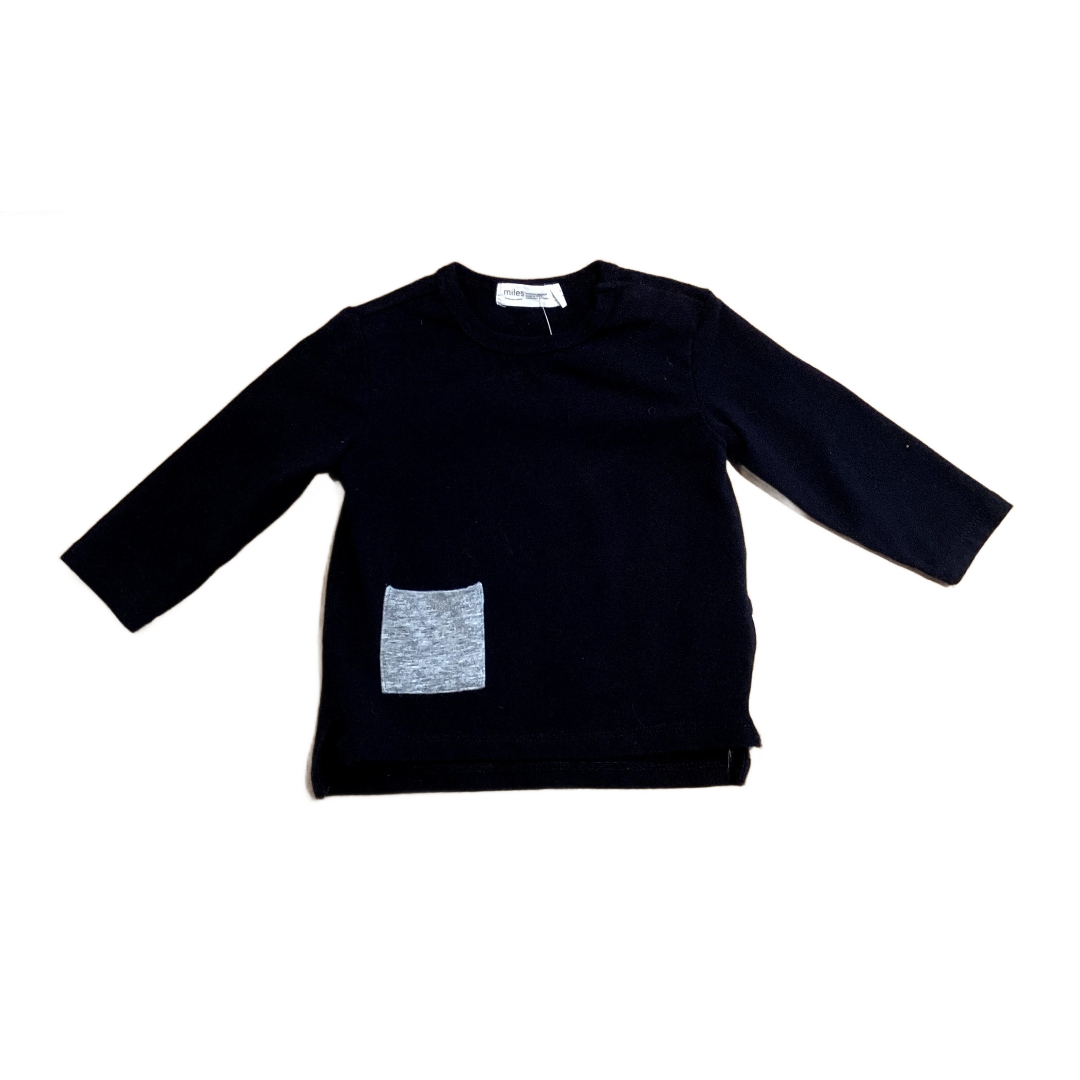 0-3 Boys Miles Black Long-Sleeved Top with Gray Pocket