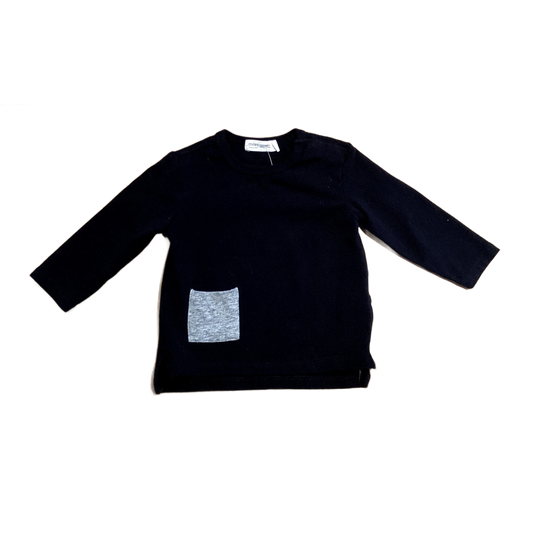 0-3 Boys Miles Black Long-Sleeved Top with Gray Pocket