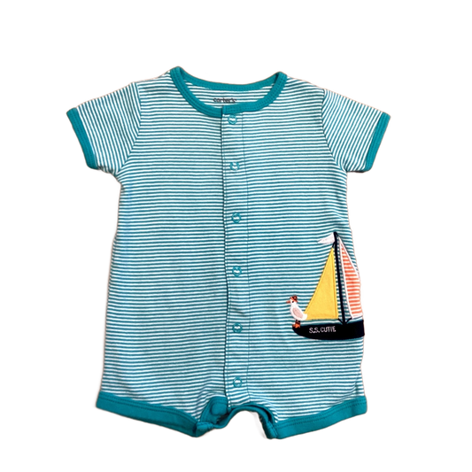 0-3 Boys Carter's Blue and White Striped Onesie with Boat